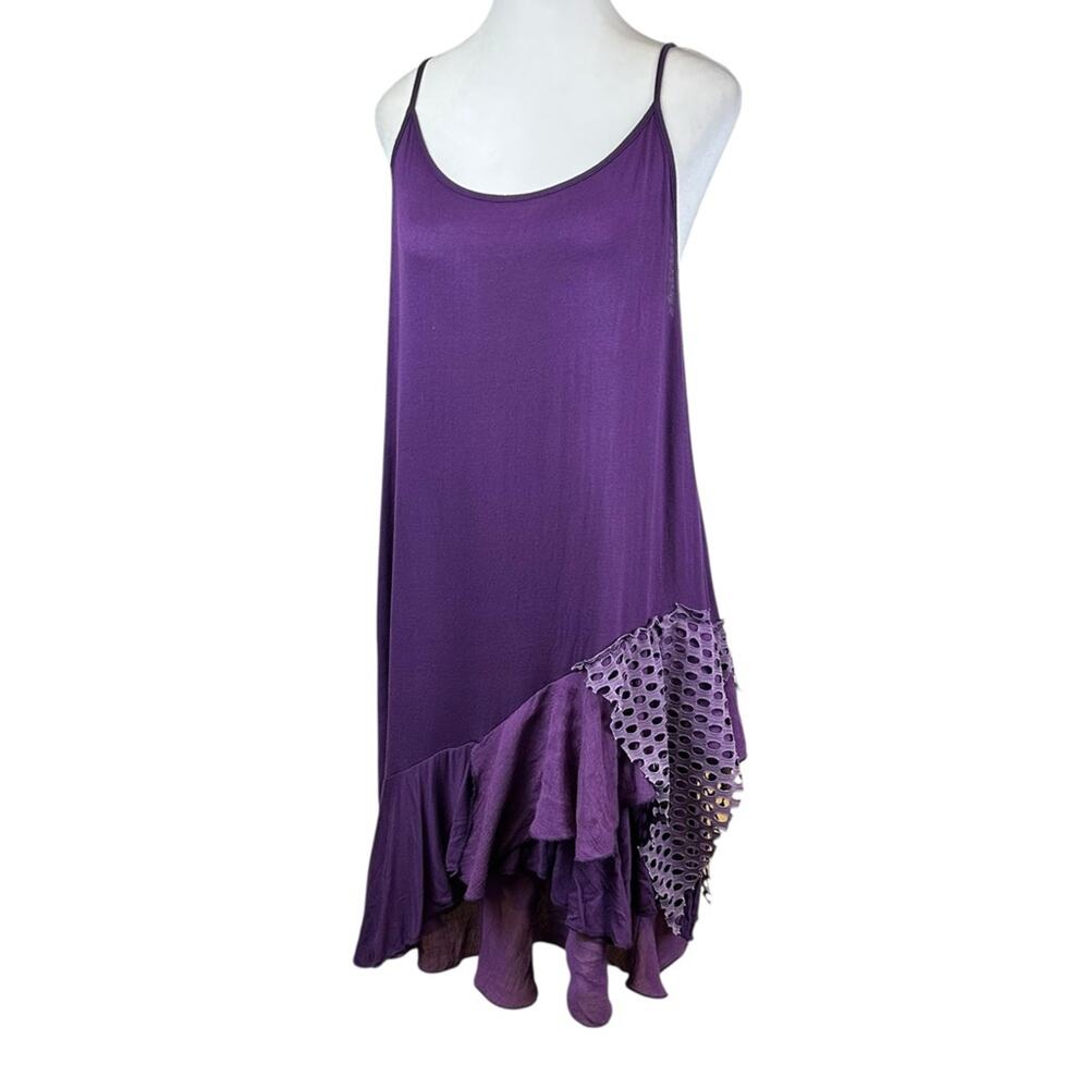 India Boutique Purple Shift Dress Ruffle Hem One Size Large / XL